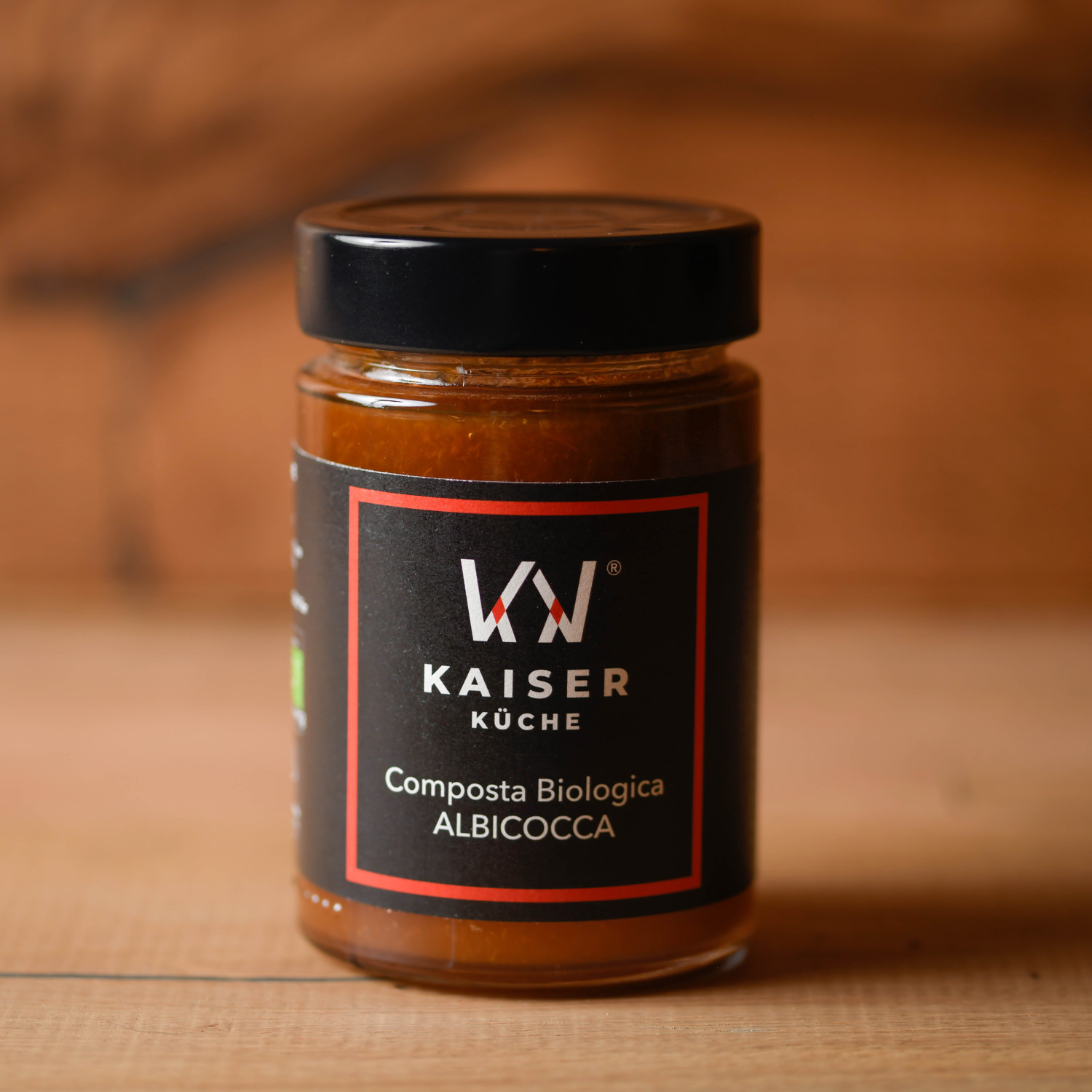 Vasetto di Composta Biologica di Albicocche Kaiser Küche senza zuccheri aggiunti.